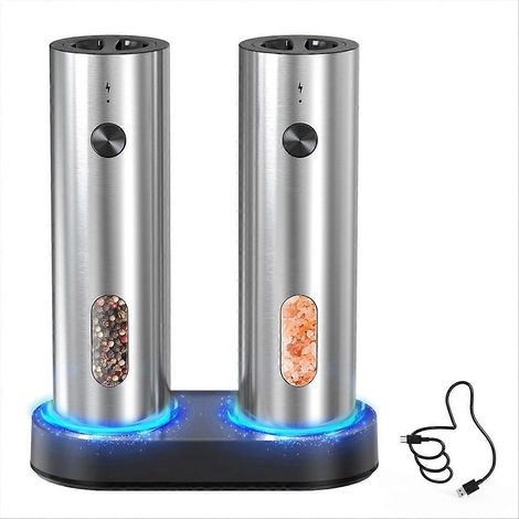 Rechargeable moulin électrique à sel et poivre lot automatique inox poivre moulin moulins avec charging base (1/5)
