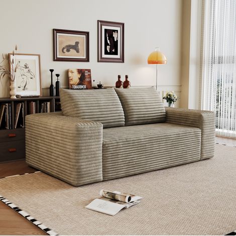 Sofá modular 180 cm de 2 plazas sin montaje, asiento profundo, tejido de terciopelo acanalado color camel (1/5)