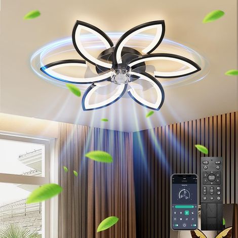 Ventilateur de Plafond silencieux avec Lumière avec télécommande et éclairage APP Dimmable Couleur Luminosité 66W Créatif Acrylique Forme de Fleur Plafonnier avec Ventilateur (Noir) (1/5)