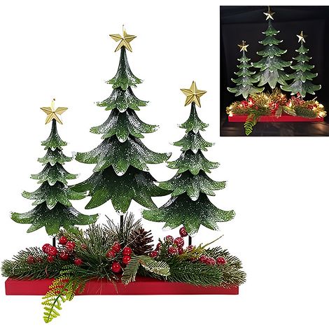 Decorazione 3 Alberi di natale in Metallo con Stelle e luci led complemento dìarredo  Vischio addobbo natalizio casa 41 cm idea regalo