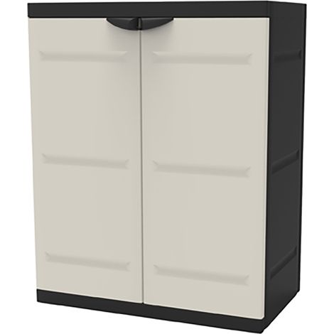 Armoire basse 2 portes intérieur/extérieur coloris noir/taupe - Longueur 70 x Profondeur 44 x Hauteur 88 cm -PEGANE-