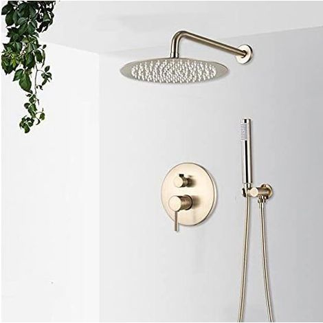 Ensemble de robinets de douche en or brossé Système de douche à effet pluie d'eau chaude et froide 2, voies 12 pouces
