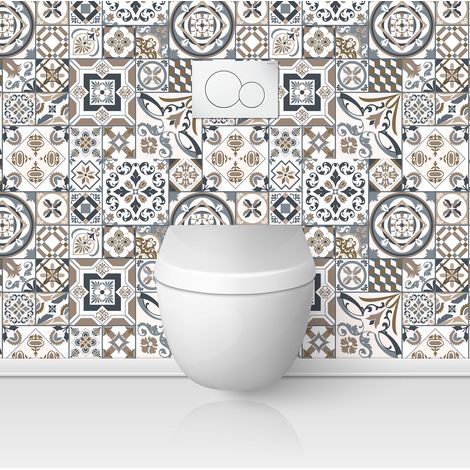 Crédence adhésive WC - Effet carreaux de ciment - 60x60 cm - Adhésif + Protection BRILLANTE (1/3)