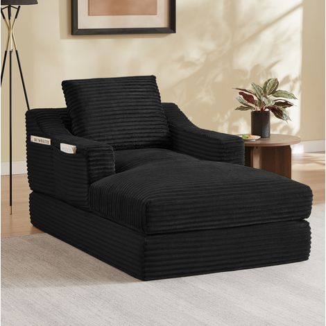 Canapé convertible 1 place en velours côtelé noir, design double couche, extensible en lit HAVRYA (1/5)