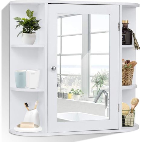 COSTWAY Spiegelschrank Badschrank Haengeschrank Wandschrank Badezimmerschrank Badregal Badmoebel (1/5)