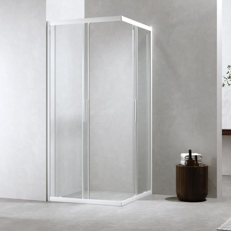 Cabina Doccia 80x80 Cm h190 Scorrevole Profili Bianco Opaco Vetro 6 mm Trasparente Neat