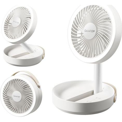 Gaiatop Petit Ventilateur Portable Rechargeable, Batterie 6000mAh Autonomie Jusqu’à 20h, Ventilateur USB Bureau Silencieux Pour Chambre Avec Veilleuse LED, Été Chaud Camping Accessoires, Blanc (1/5)