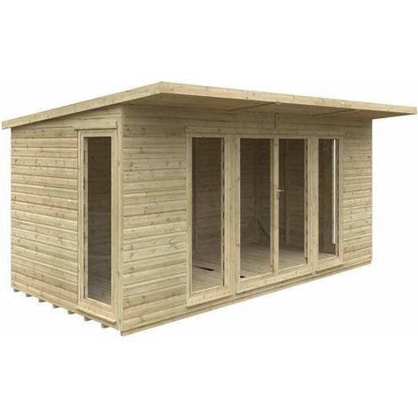 16 x 8 Feet Tanalised Garden Studio 16mm Shed - Solid Wood/Softwood/Pine - L475 x W235 x H242.2 cm - Green