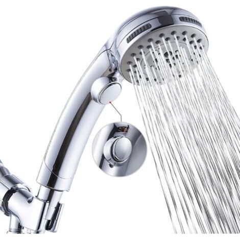 6 Setting High Pressure Shower Head, with On/Off Switch and Spa Jet Mode - Handheld Shower Head with Hand Shower - Shower Head with Hose - Chrome (1/4)