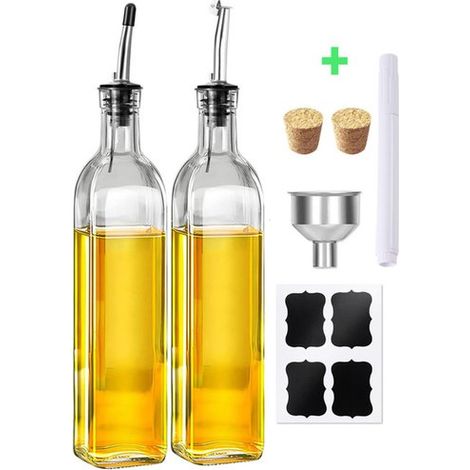 Dispensador de aceite de oliva: juego de 2 piezas de vidrio aceite de oliva vinagre 2 boquillas de acero inoxidable, 500 ml (1/5)