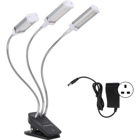 Lampe de culture LED 3 têtes réglables 360° avec minuterie, pour plantes en serre/bureau, 100-240V, argent, prise UK. (1/5)