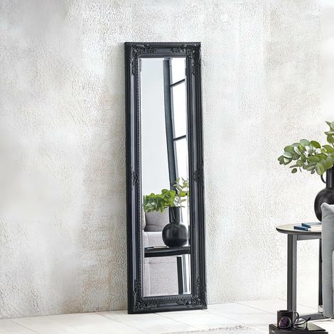 Miroir Pleine Longueur - Bois Antique à Fixation Murale, Verre, 130 cm x 40 cm, Miroir intégral pour Chambre à Coucher, Salon et Dressing - Noir (1/3)