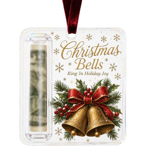 Porte-monnaie suspendu en acrylique pour Noël, motif de vœux imprimé, étiquette de rangement pour billets roulés, décoration pour sapin de Noël (1/5)