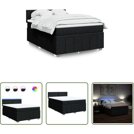 vidaXL Surmatelas - Sommier à lattes de lit avec matelas Noir 140x200 cm Tissu (1/5)