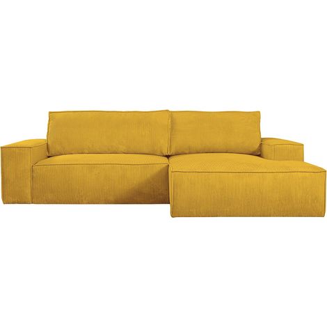 Canapé d'angle droit convertible en velours côtelé jaune AMELIA (1/4)