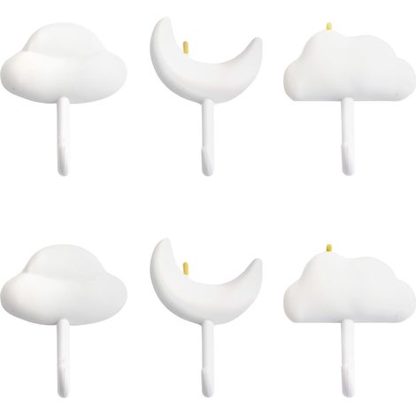 Sollbry Paquete de 6 ganchos decorativos con forma de estrella y nube, adhesivos para sala de estar, dormitorio, habitación infantil y guardería. (1/5)