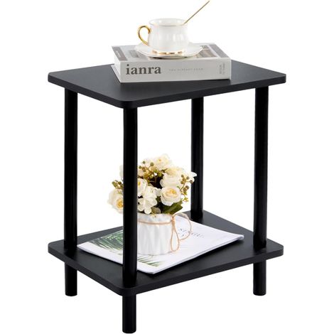 Tavolino laterale a 2 livelli, mobile d'ingresso 40 x 30 x 47.5 cm, nero