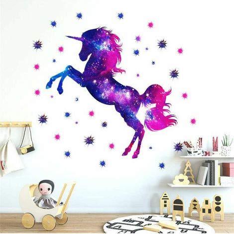 Sticker mural chambre d'enfant, sticker mural ciel étoilé licorne, papier peint vinyle, sticker mural, décoration pour fille, chambre d'enfant, chambre d'enfant. (1/5)