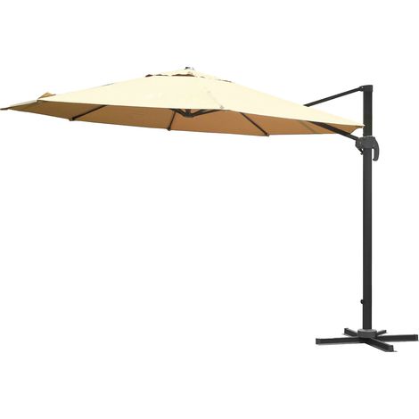Premium - Ombrellone da giardino decentrato in alluminio con telo ecrù in poliestere 250 gr/mq da Ø 350 cm con airvent. Ombrellone rotante a 360° con base a croce.