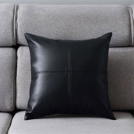 Fodera per cuscino in similpelle, motivo a griglia geometrica, chiusura con cerniera, 45x45 cm, per divano, letto, ufficio (1/3)