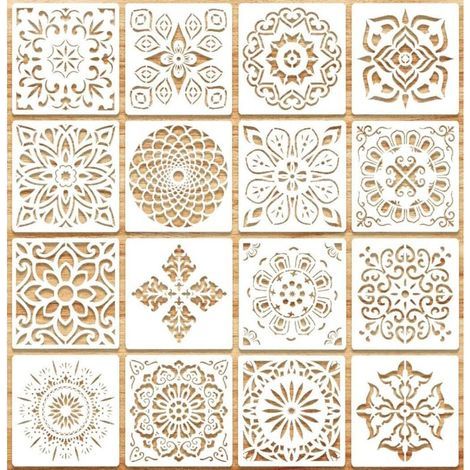 SABIR Wiederverwendbare Mandala-Schablone, Malschablone zum Bemalen von Holz, Stein, Stoffen, Metall, Möbeln und für die Schablonenmalerei, Mandala-Airbrush-Malschablone (16 Stück) (1/5)