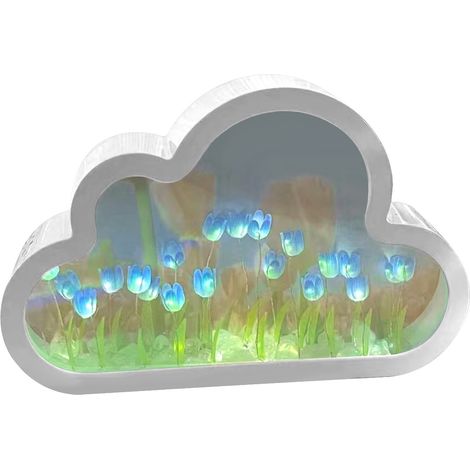 Veilleuse miroir tulipe nuage à faire soi-même, bleue, décoration lumineuse, cadeau créatif pour la fête des mères (1/5)