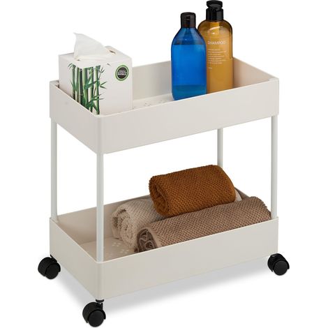 Chariot 2 étages, servante roulante pour Cuisine, Salle de Bain, Bureau, HxLxP 38×39,5×21,5 cm, Blanc (1/5)