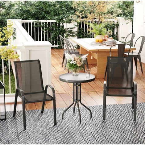Silla jardín bistró apilable con mesa negra OKMYHOME (1/4)
