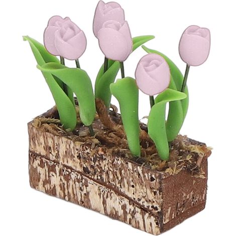 Tulipes artificielles, ornement floral, décoration de jardin pour maison de poupée à l'échelle 1:12, modèle réduit, accessoire miniature, rose. (1/5)