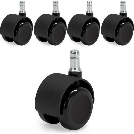 Roulettes Auto-freinantes pour Fauteuil de Bureau – Auto-frein Fauteuil vide -diamètre 50 mm, pour Sols durs, parquet, stratifié, carrelage – Jeu de 5 - Couleur Noir (1/5)