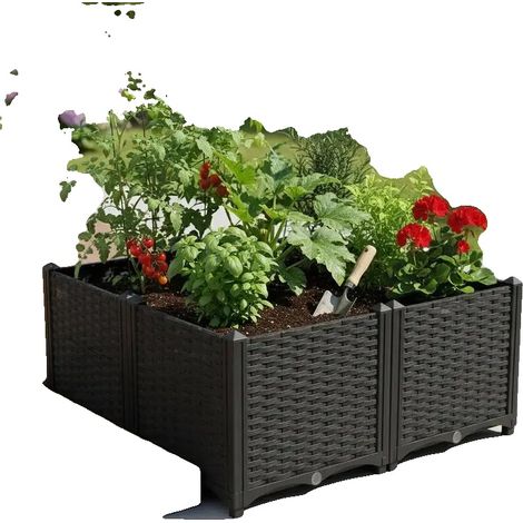 Kit de jardín elevado, sistema de autorriego, diseño modular, negro. (1/2)