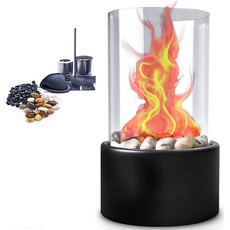 Cheminée de table portable au bioéthanol de haute qualité pour l'intérieur et l'extérieur avec pierres décoratives (1/5)