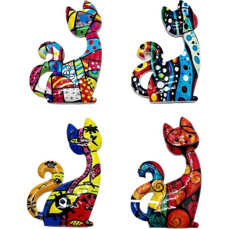 Magneti decorativi multicolori a forma di gatto, set da 4, ideali per frigorifero e lavagna, regalo originale e divertente