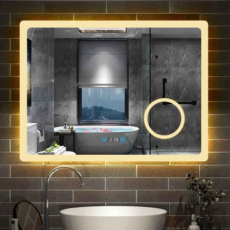 80¡Á60 cm Uhr dimmbar Kalt/Warmwei 3x LED Make-up Spiegel Touch Beschlagfrei