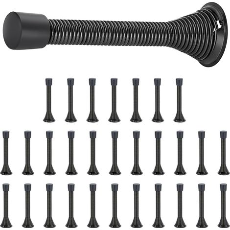 Butées de porte, lot de 30, Noir, à ressort, avec butée en caoutchouc, pour le bas de la porte (1/5)