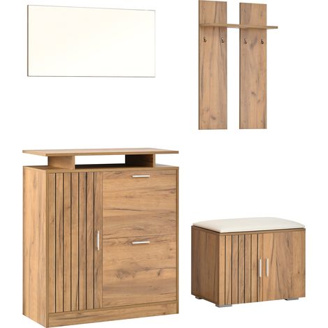 GagaVestiaire d'entrée avec banc chaussures miroir 140x35x133 cm (1/5)