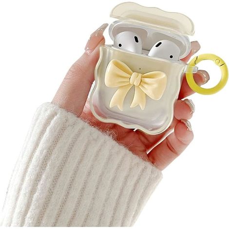 Étui compatible avec les AirPods 2 et 1. Coque souple transparente en TPU avec un joli nœud papillon coloré en 3D. Antichoc et résistante aux chocs. Compatible avec les AirPods 2 et 1 (jaune). (1/5)