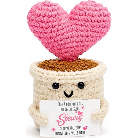 Crochet Fait Main Petit Pot d'amour avec Coeur Rose Carte de Vœux Anniversaire Unique Idee (1/5)