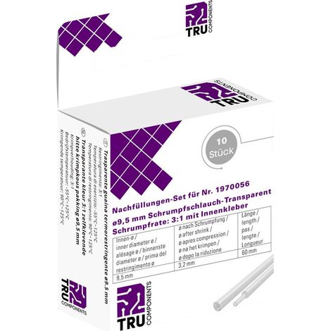 TRU COMPONENTS T1902CA003G Gaine thermorétractable avec colle transparent 9.50 mm 3.10 mm Taux de retreint:3:1 10 pc(s) Q764612 (1/3)