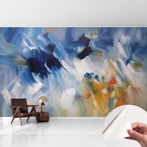 Selbstklebend Tapete modern - Wanddeko für Küche - Klebefolie Wand - luxus Look Farbenfrohe Pinselstriche 416x254 cm (1/5)