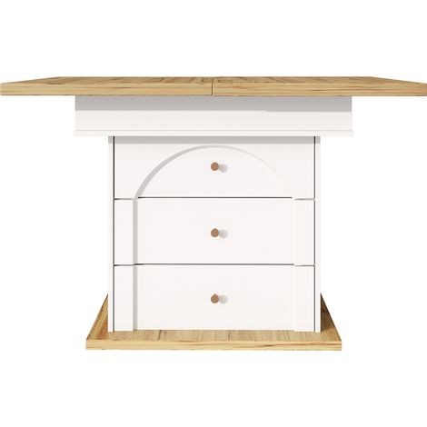 Mesa de comedor extensible 110-140 x 80 cm blanca, en MDF y metal, para 4-6 personas (1/5)