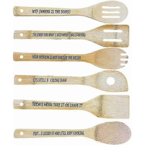 Ensemble de 6 cuillères en bois gravées, ustensiles de cuisine amusants avec des citations humoristiques (1/5)