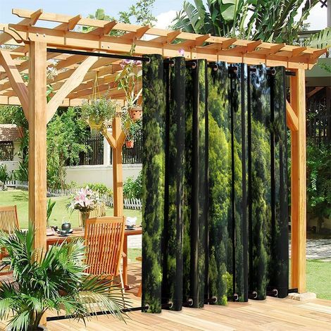 Rideaux d'Extérieur avec Oeillets en Haut et Bas, Imperméables Coupe Vent Anti Chaleur Blocage Rideau Exterieur, pour Jardin Balcon Terrasse,Imprimés d'Arbres 3D (Arbre Droit,132x213cm)