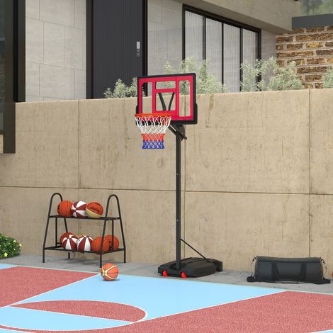 Basketballkorb für Kinder mit verstellbarer Höhe (200–260 cm), Rollen, nachfüllbarem Sockel und Gewichtssack, rot und schwarz (1/5)