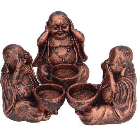 Lot de 3 supports pour bougies en résine représentant une statue de Bouddha, parfaits pour la décoration intérieure. (1/5)