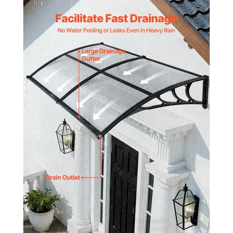 Auvent de Porte d'Entrée 96,5x198,7 cm Marquise de Porte Extérieur Polycarbonate Transparent pour Fenêtres de Porches Balcons, Protection contre Pluie, Neige, Soleil, avec Drainage, Support ABS (1/5)
