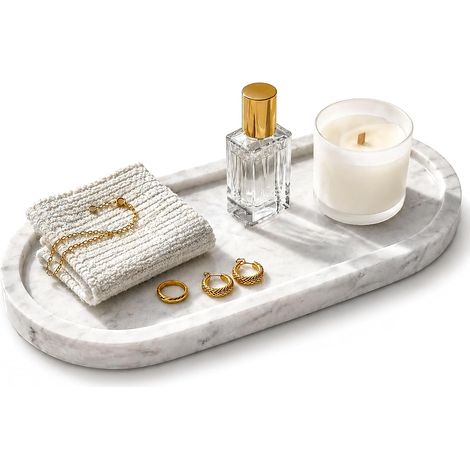 Plateau de salle de bain, Plateau de maquillage en marbre organisateur de décoration ovale Plateau pour bijoux Rangement, Convient pour salle de bain, cuisine, rangement et décoration à la (1/5)