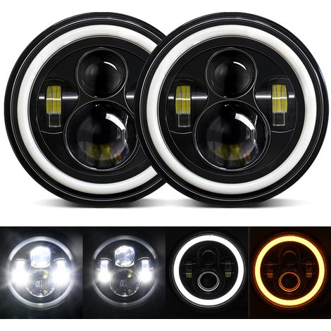 Lot de 2 phares LED de 17,8 cm pour voiture et moto avec feux de croisement/feux de route/DRL/clignotants ronds de 17,8 cm 6000 K 140 W de remplacement pour Jeep Wrangler JK JKU TJ LJ CJ Hummer H1 H2 