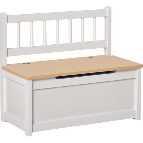 Coffre de rangement enfant 2 en 1 en bois avec serrure de sécurité, 60 x 30 x 50 cm, blanc et bois naturel (1/5)