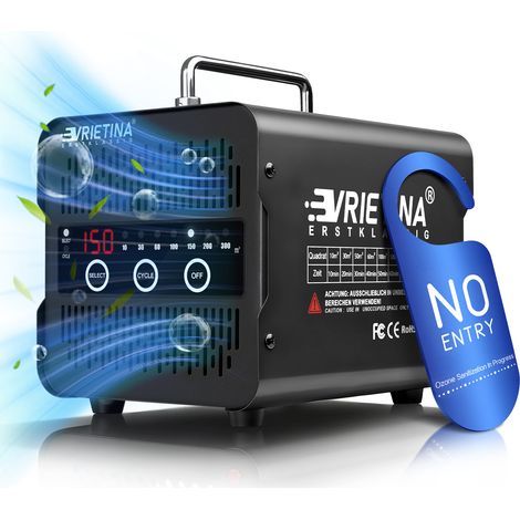Purificateur d'air, Générateur d'ozone, 65000mg/H, 220V/35dB, avec Écran Tactile 120 Min Minuteur, 300㎡ capacité, Désinfection et stérilisation Élimine Odeurs, Pour Garage, Maison, Voiture, Noir